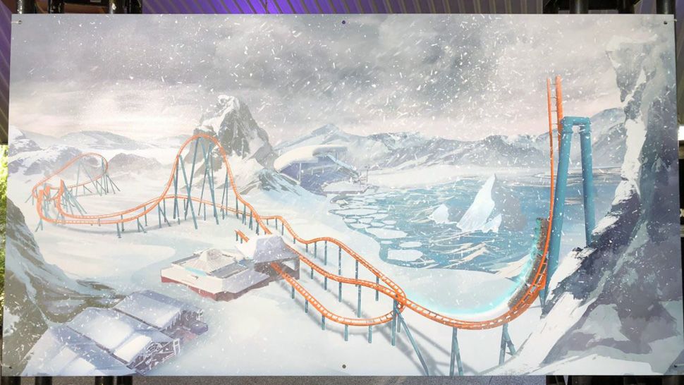 Ice Breaker will feature as many as four launches, sending riders forward and backward at speeds of up to 52 mph. The ride's polar-ice theme will fit well next to SeaWorld's Wild Arctic exhibit. Ice Breaker is set to open in the spring. (Ashley Carter/Spectrum News)