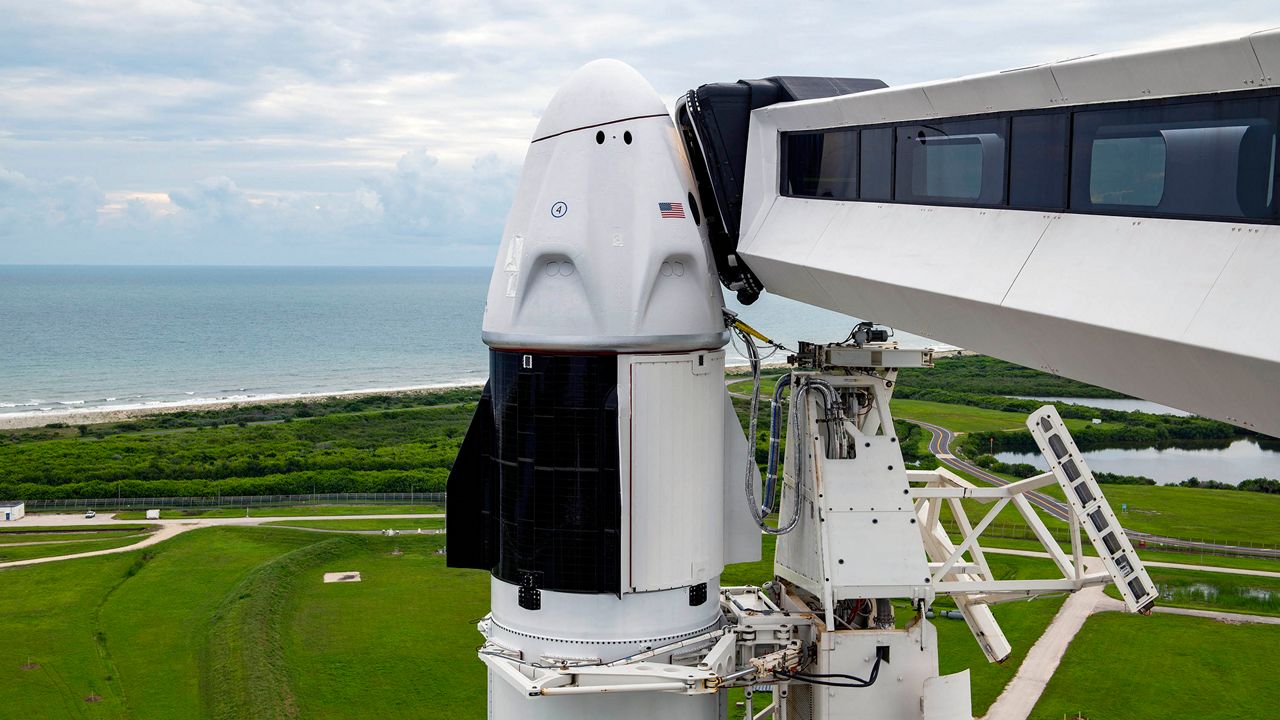 The four Inspiration4 civilian crew members will be onboard SpaceX’s Dragon capsule as the Falcon 9 rocket takes them into the great beyond for a three-day mission that will orbit the Earth. (SpaceX)