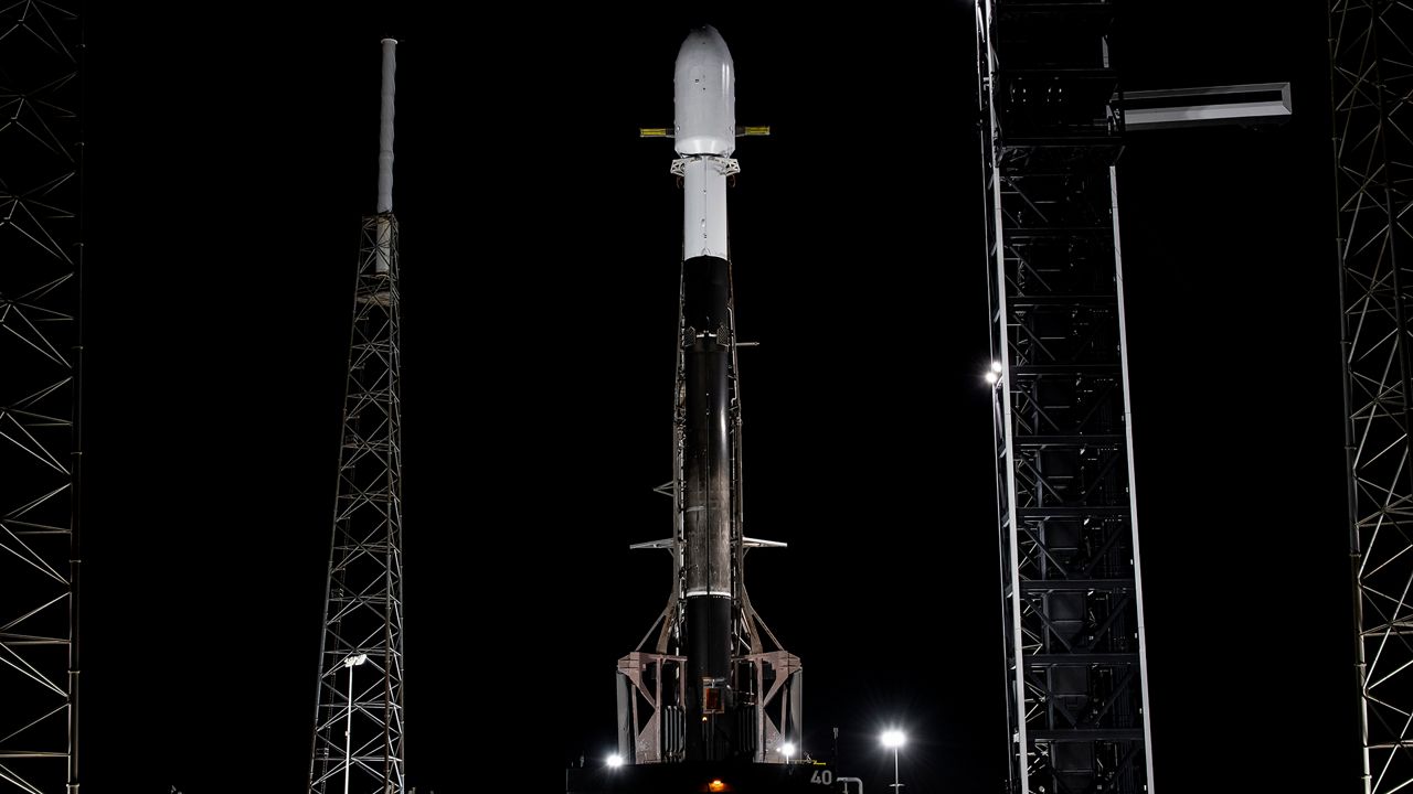 The Falcon 9 rocket is seen at Cape Canaveral’s Space Launch Complex 40 before launching the BlueBird 1-5 mission on Thursday, Sept. 12, 2024. (SpaceX)