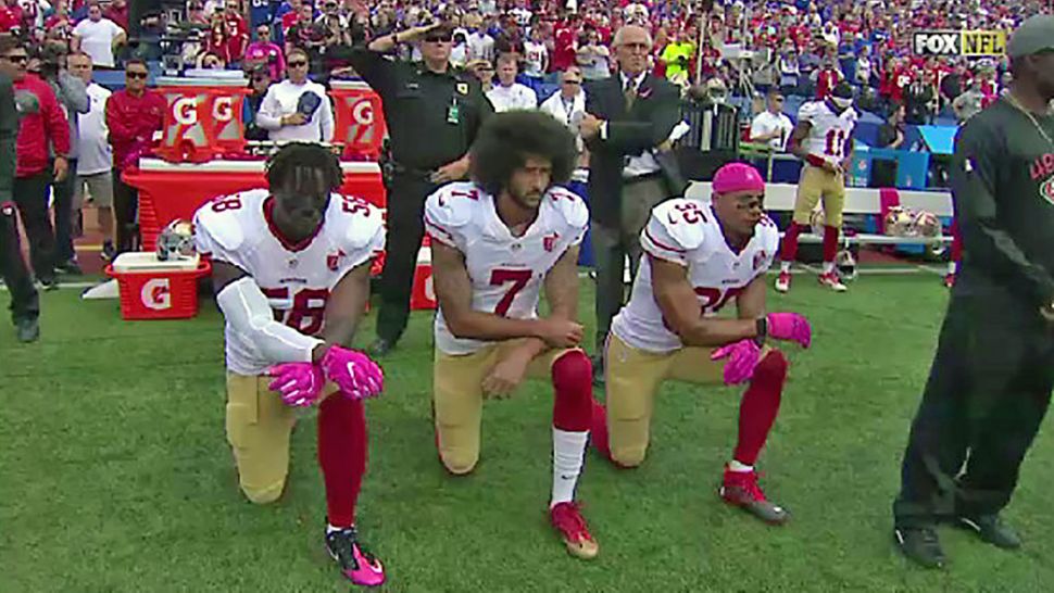 Colin Kaepernick, the former San Francisco 49ers quarterback, started the protests when refused to stand for the anthem in Aug. 2016. (FILE image)