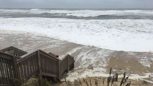 A shot from along the beachfront in Nags Head as the outer bands of Hurricane Florence arriving. (Kevin Frey, staff)