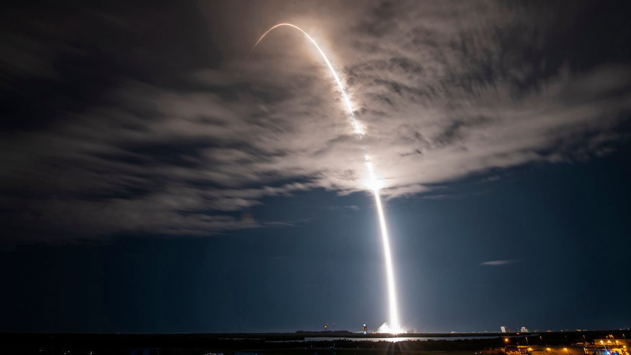 A SpaceX Falcon 9 rocket left Space Launch Complex 40 at Cape Canaveral Space Force Station Tuesday evening to send more than 20 Starlink satellites into low-Earth orbit. (SpaceX)
