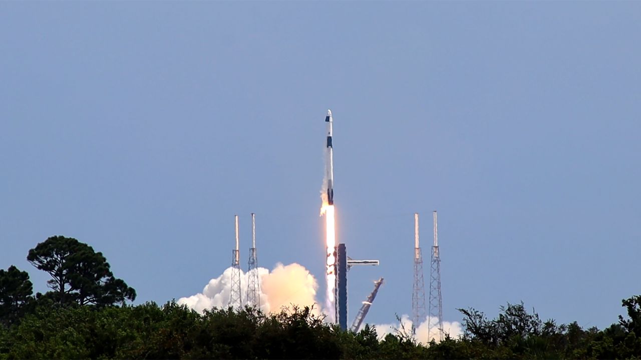 SpaceX’s Falcon 9 rocket took off from Space Launch Complex 40 at Cape Canaveral Space Force Station on Saturday afternoon. The instantaneous launch took place at 1:17 p.m. ET. (Spectrum News/Anthony Leone)