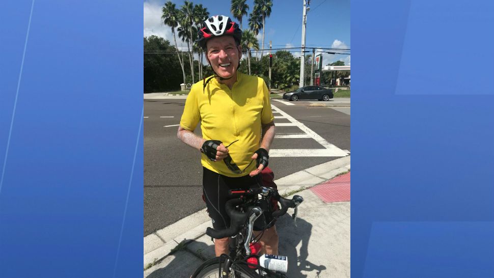 Brother Shamus McGrenra stops in Melbourne, Florida on Thursday during a 1,000-mile charity bike ride across the state. (Greg Pallone, staff)