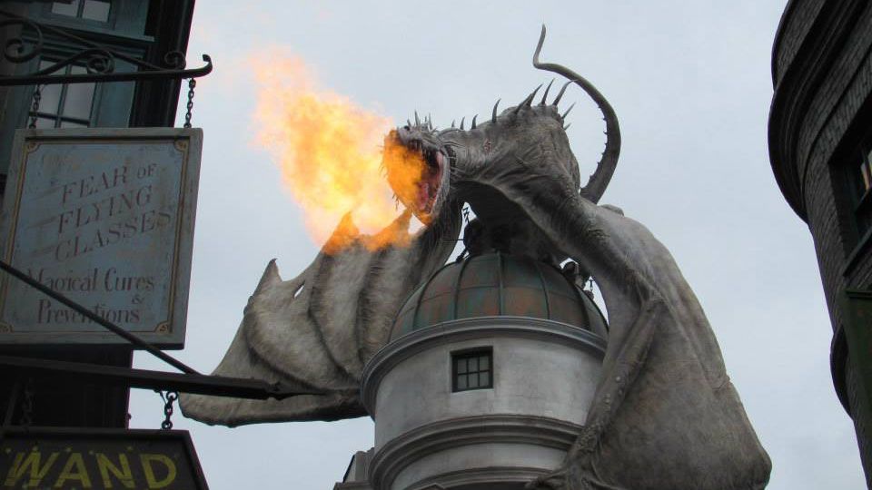 The dragon on top of Gringotts Bank at Universal's Wizarding World of Harry Potter -- Diagon Alley. Celebration of Harry Potter, the weekend festival that was spread across Universal's Potter lands, will not return in 2019. (Christie Zizo, Staff)