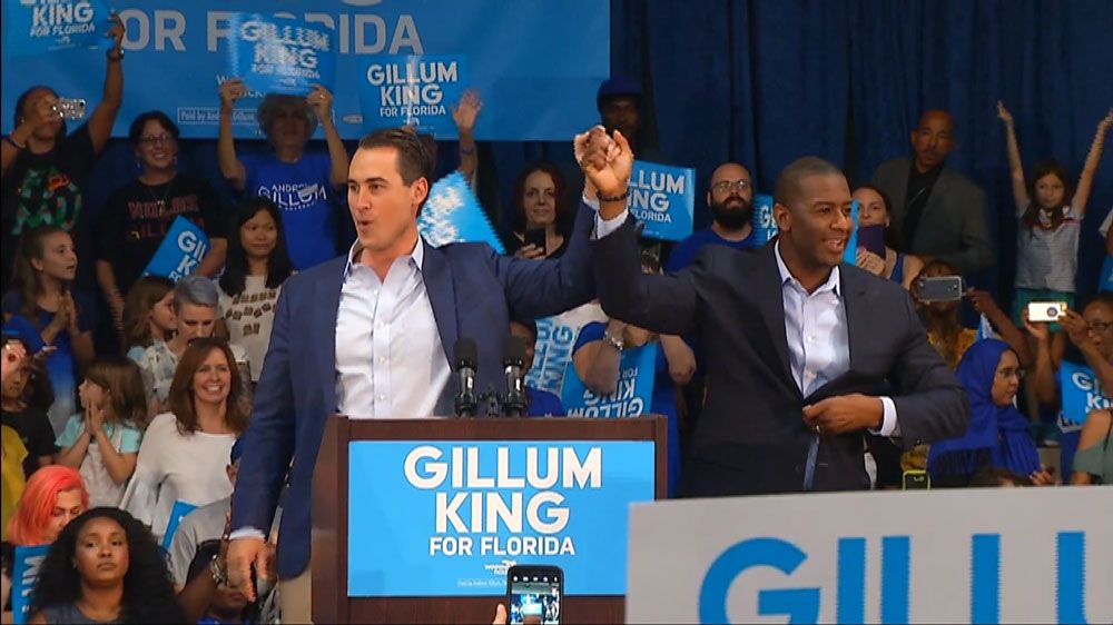 Andrew Gillum (right) and Chris King kick off their gubernatorial campaign in Orlando Saturday. (spectrum News 13)