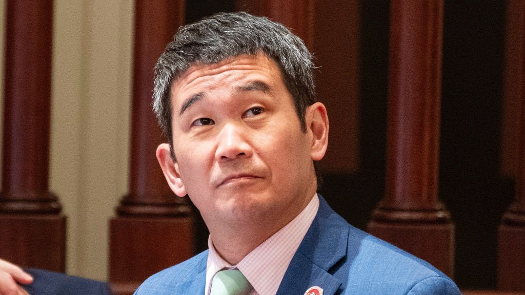 State Sen. Dave Min, D-Irvine, listens as lawmakers discuss a bill before the Senate at the Capitol in Sacramento, Calif., Monday, July 10, 2023. Min is a leading Democratic candidate aiming to succeed Rep. Katie Porter as she leaves the seat to run for U.S. Senate. (AP Photo/Rich Pedroncelli)