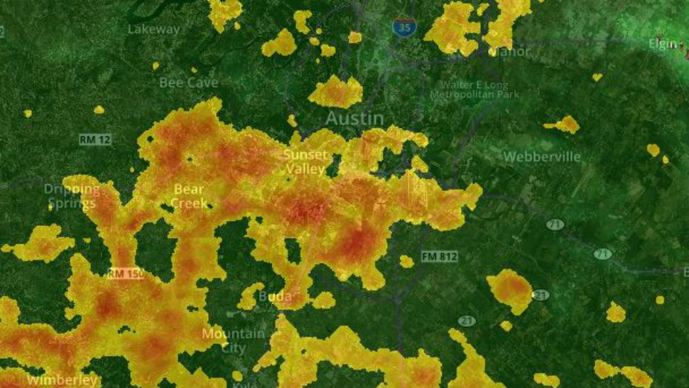 Interactive Radar Track developing Austin storms
