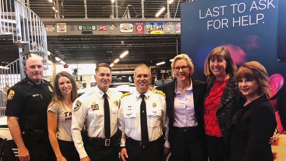 Hillsborough County law enforcement, city leadership, and community partners at the announcement of "First to Respond, Last to Ask for Help" in Tampa, Tuesday, Sept. 10, 2019. (Courtesy of The Crisis Center of Tampa Bay)