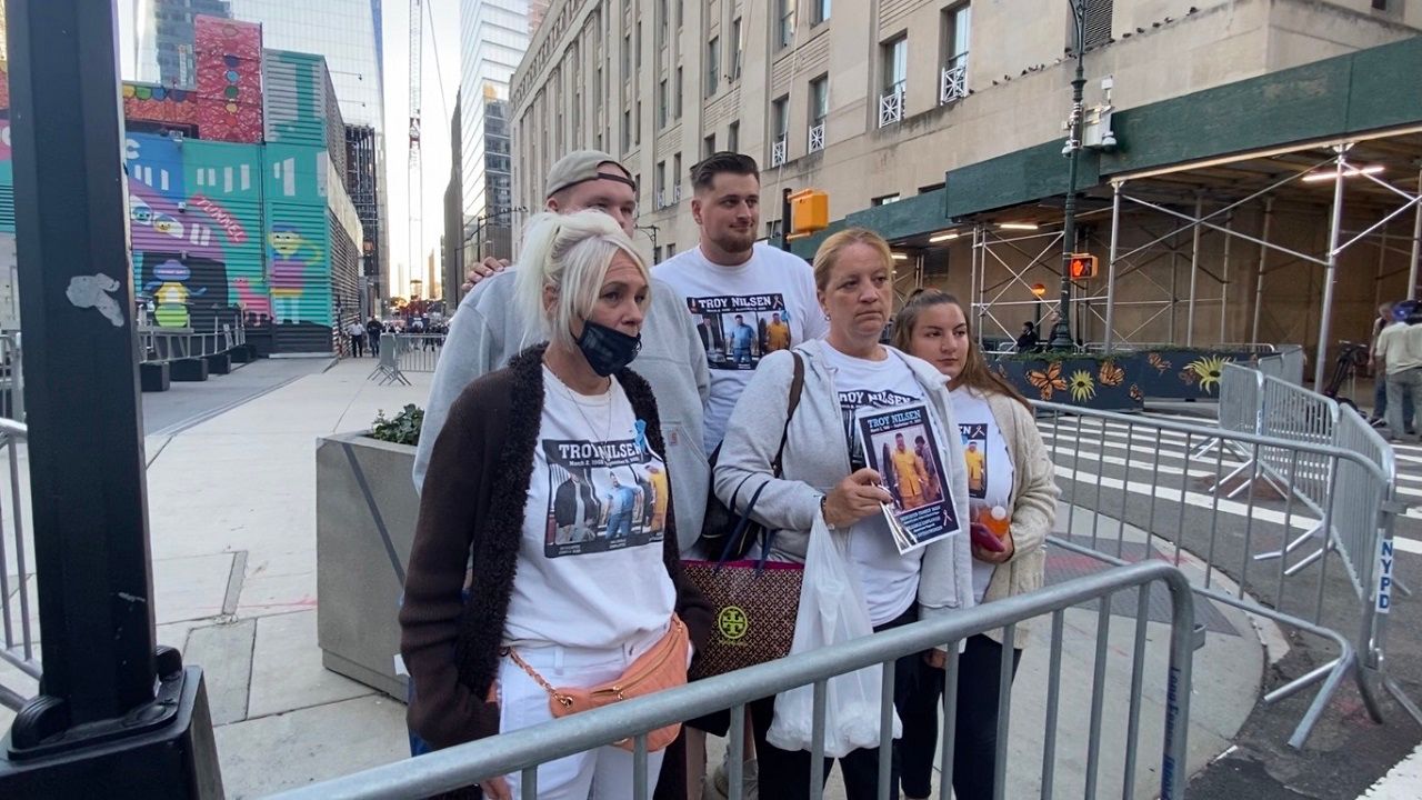 The family of Troy Nilsen, who was killed in the September 11th terror attacks, in Lower Manhattan on Sept. 11, 2021, for the 20th anniversary of that day