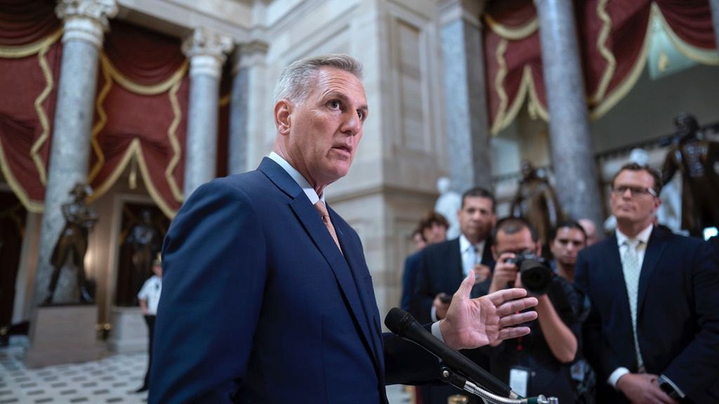 Speaker of the House Kevin McCarthy, R-Calif., talks to reporters at the Capitol in Washington, Monday, July 17, 2023. (AP Photo/J. Scott Applewhite, File)