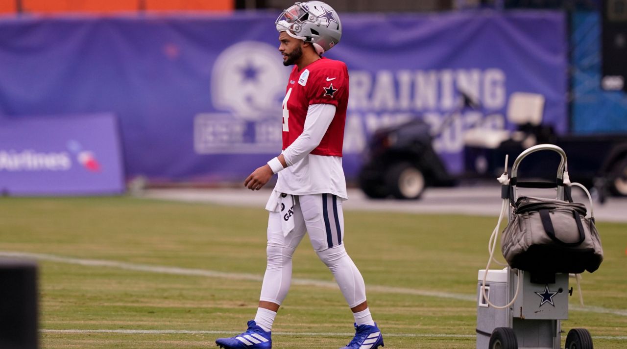 Dallas Cowboys quarterback Dak Prescott in action during practice