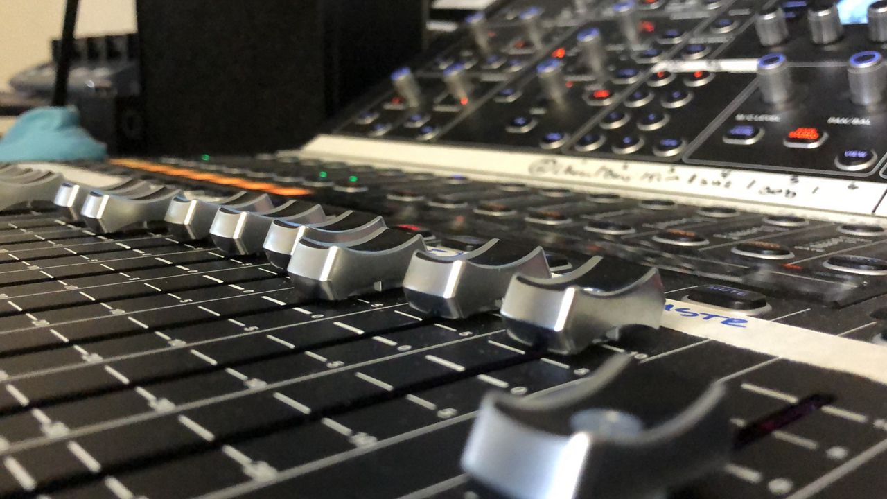 A sound check gets conducted for virtual event using this audio board. Similar to live event checks.