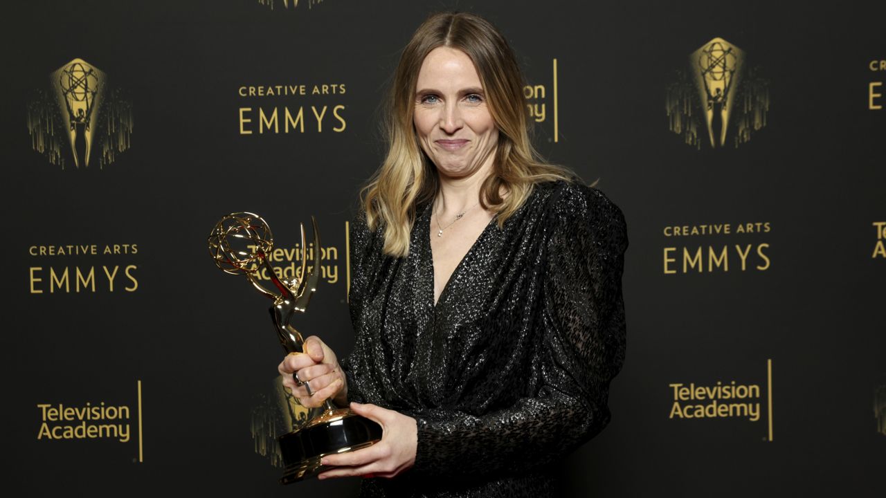 Theo Park, winner of the Emmy for outstanding casting for a comedy series for "Ted Lasso" poses for a portrait during the third ceremony of the Television Academy's 2021 Creative Arts Emmy Awards at the L.A. LIVE Event Deck on Sunday, Sept. 12, 2021, in Los Angeles. (Photo by Mark Von Holden/Invision for the Television Academy/AP Images)