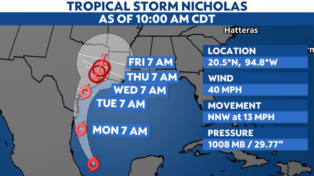 Tropical Storm Nicholas forms in the Gulf of Mexico