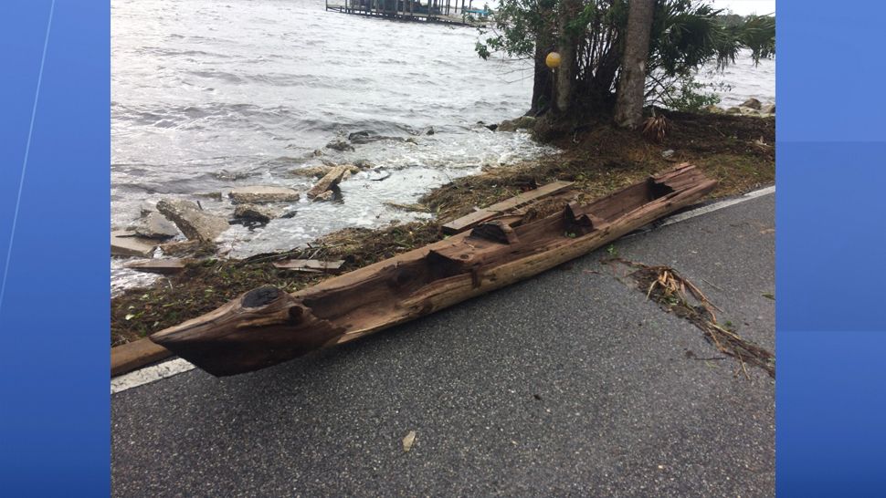 Photographer Randy Lathrop found the hollowed out wooden canoe on Indian River Road in Cocoa on Sept. 11, 2017. (Courtesy of photographer Randy Lathrop)