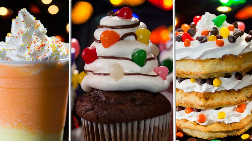 New Halloween Horror Nights treats include the Candy Corn drink, Christmas Tree Light cupcake and the Triple Decker Extravaganza with waffles. (Universal Orlando)