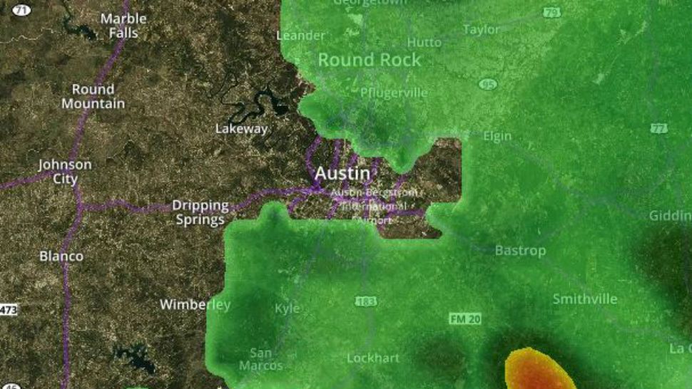 Photo of the Austin Radar prediction at 7:14 p.m. (Spectrum News photo)