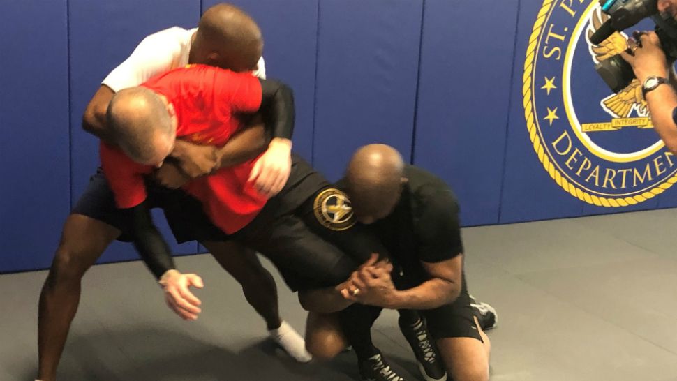 Some of the training methods involved officers using their weight instead of their fists or their weapon to get a suspect under control. (Trevor Pettiford/Spectrum Bay News 9)