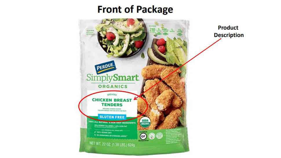 Front of packaging for frozen ready-to-eat chicken product affected by recall