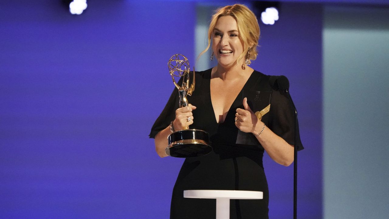 Kate Winslet accepts the award for outstanding lead actress in a limited or anthology series or movie for "Mare of Easttown" at the 73rd Emmy Awards on Sunday, Sept. 19, 2021 at the Microsoft Theater in Los Angeles. (Photo by Jordan Strauss/Invision for the Television Academy/AP Images)