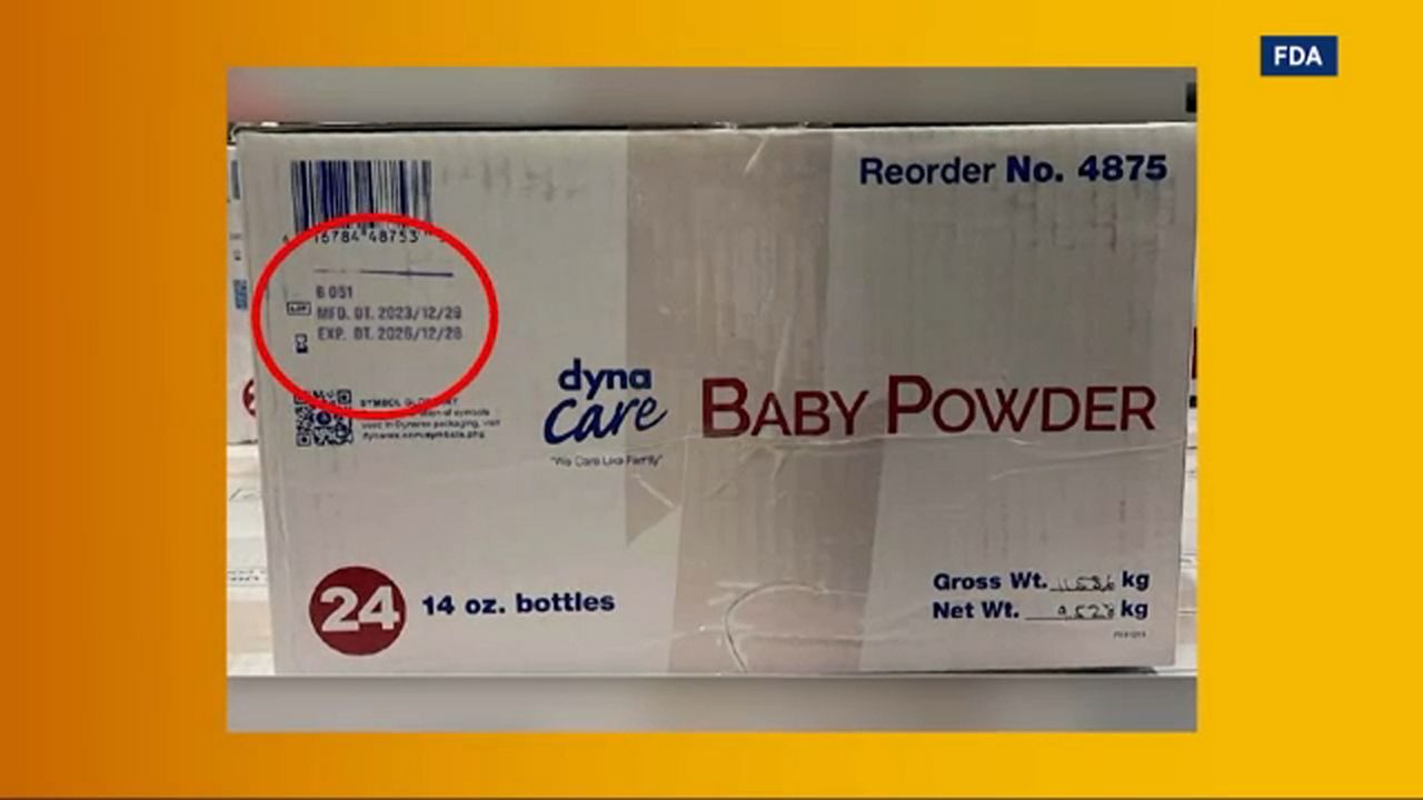 The affected item number is 4875, Dynacare Baby Powder, Batch Number B 051. (FDA)