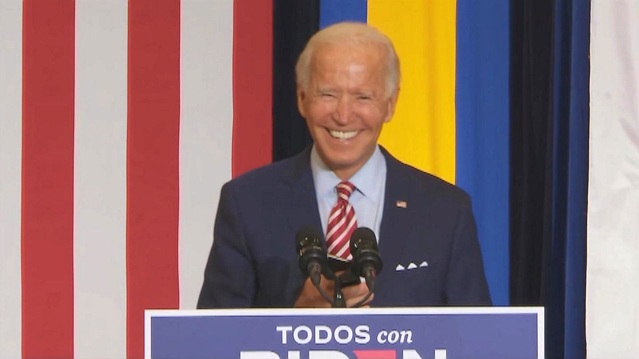 Democratic nominee Joe Biden smiles during an event for Hispanic Heritage Month in Kissimmee, September 15. (Spectrum News)