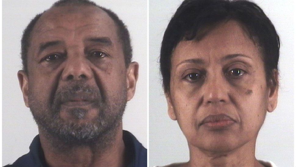 This combination of photos provided by the Tarrant County Sheriff's Department in Texas shows Mohamed Toure, left, and Denise Cros-Toure, a Fort Worth couple accused of enslaving a Guinean woman for 16 years. A grand jury on Wednesday, Sept. 19, 2018, indicted the couple on federal charges that include forced labor. They are the son and daughter-in-law of a former president of the West African country of Guinea. (Tarrant County Sheriff's Department via AP)
