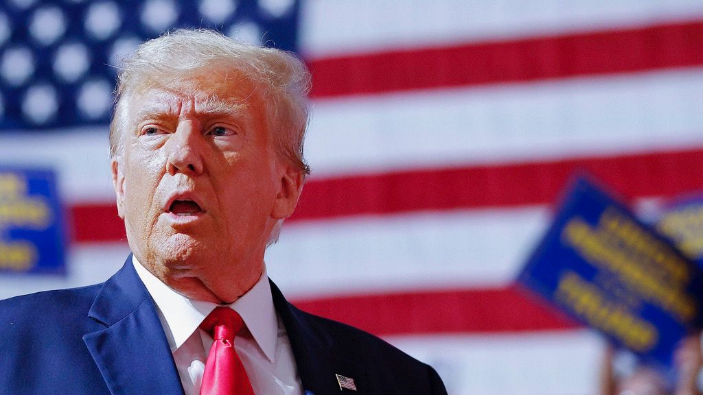 Former President Donald Trump speaks in Clinton Township, Mich., Wednesday, Sept. 27, 2023. (AP Photo/Mike Mulholland)