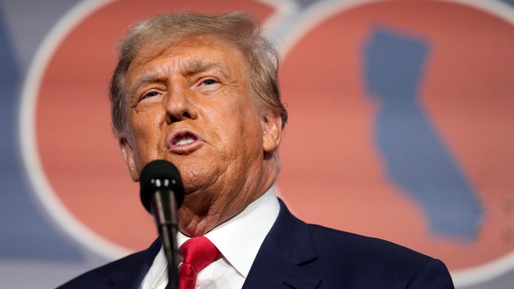 Former President Donald Trump speaks at the California Republican Party Convention Friday, Sept. 29, 2023, in Anaheim, Calif. (AP Photo/Jae C. Hong)