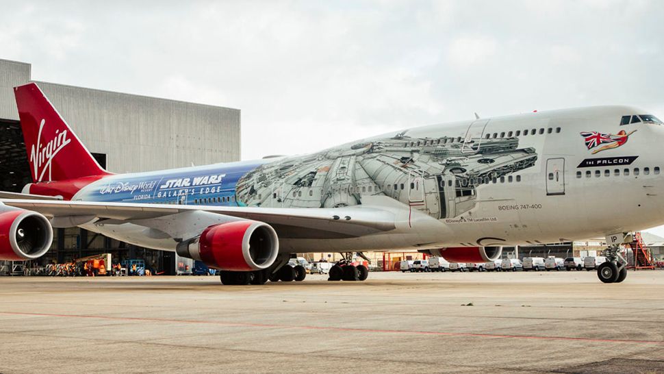 Virgin Atlantic put a Millennium Falcon wrap on one of its Boeing 747s. (Courtesy of Virgin Atlantic)