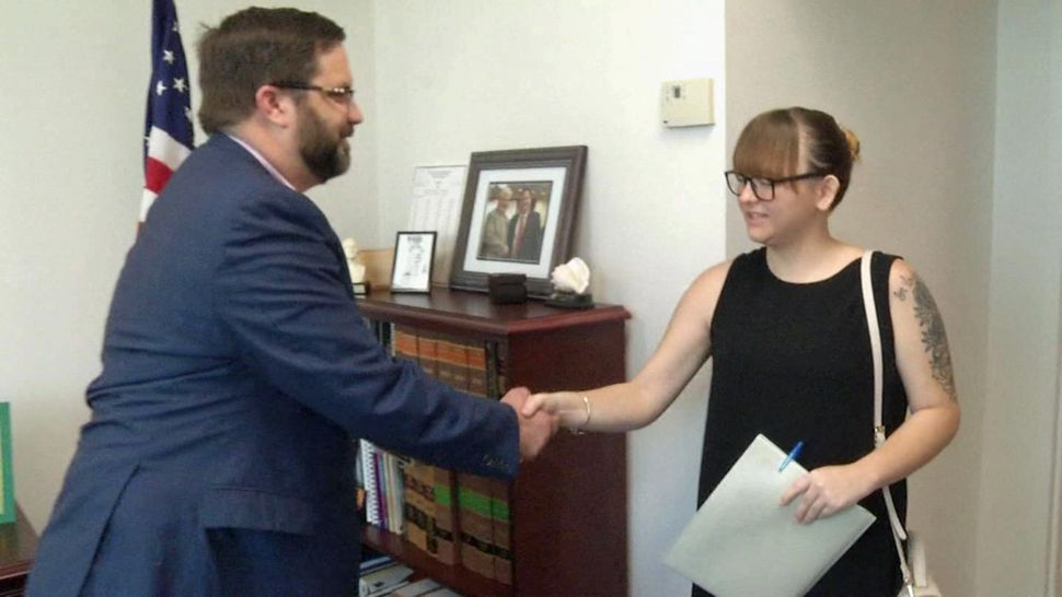 L to R: State representative Chris Latvala met with Miranda Hoffstetter, who launched a petition on change.org last week in response to the death of 2-year-old Jordan Belliveau. That petition has since garnered over 10,000 signatures.