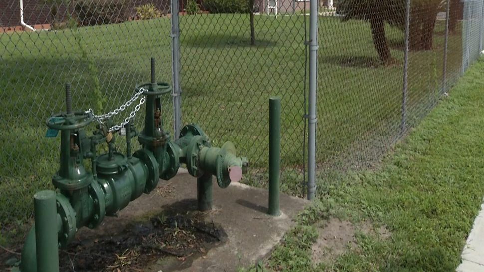 Water valves outside Winston Academy of Engineering in Lakeland. 