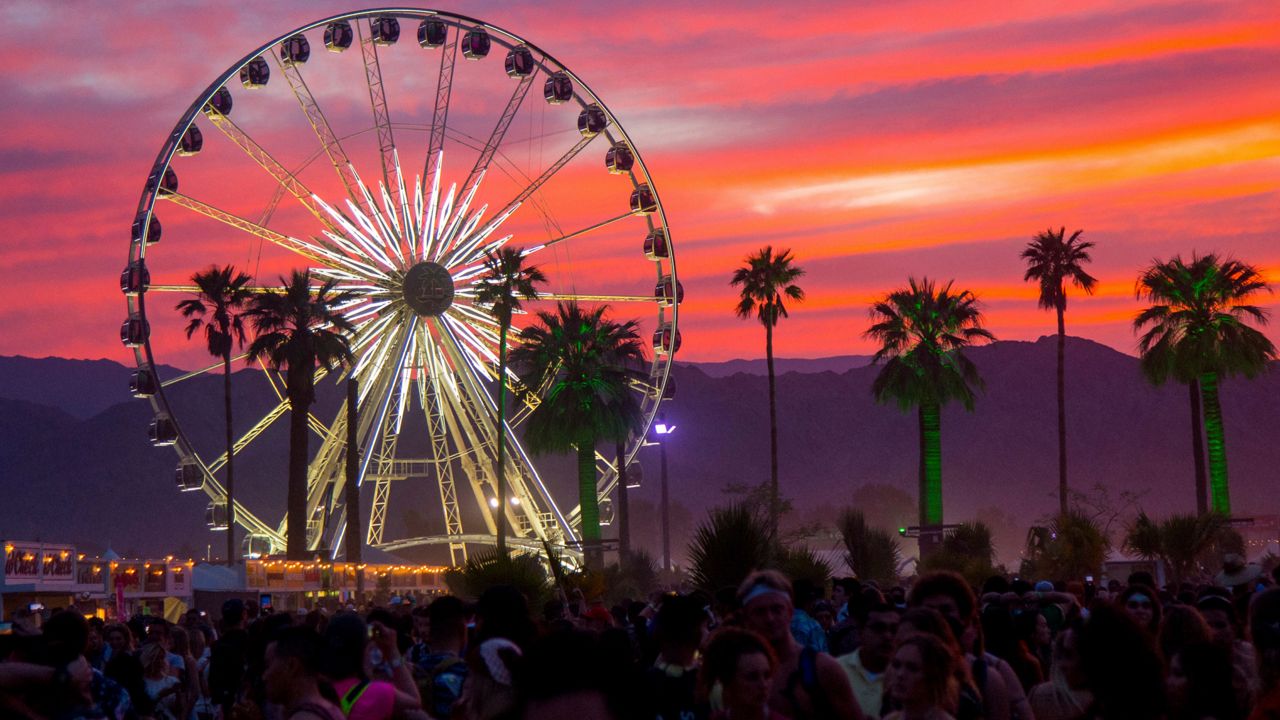 The sun sets over the Coachella Music & Arts Festival in Indio, Calif. on April 21, 2018 (Photo by Amy Harris/Invision/AP, File)