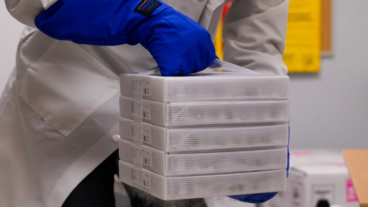 Trays of the Pfizer-BioNTech COVID-19 vaccine at Kaiser Permanente Los Angeles Medical Center (AP Photo/Jae C. Hong)