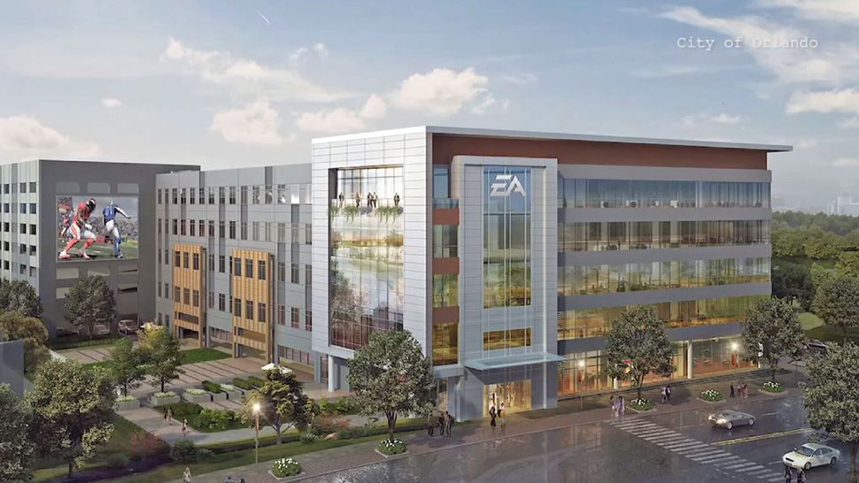 In this artist rendition, this is what the 180,000 square-foot headquarters for Electronic Arts in downtown Orlando near Concord Street and Ronald Blocker Avenue would look like. (City of Orlando)