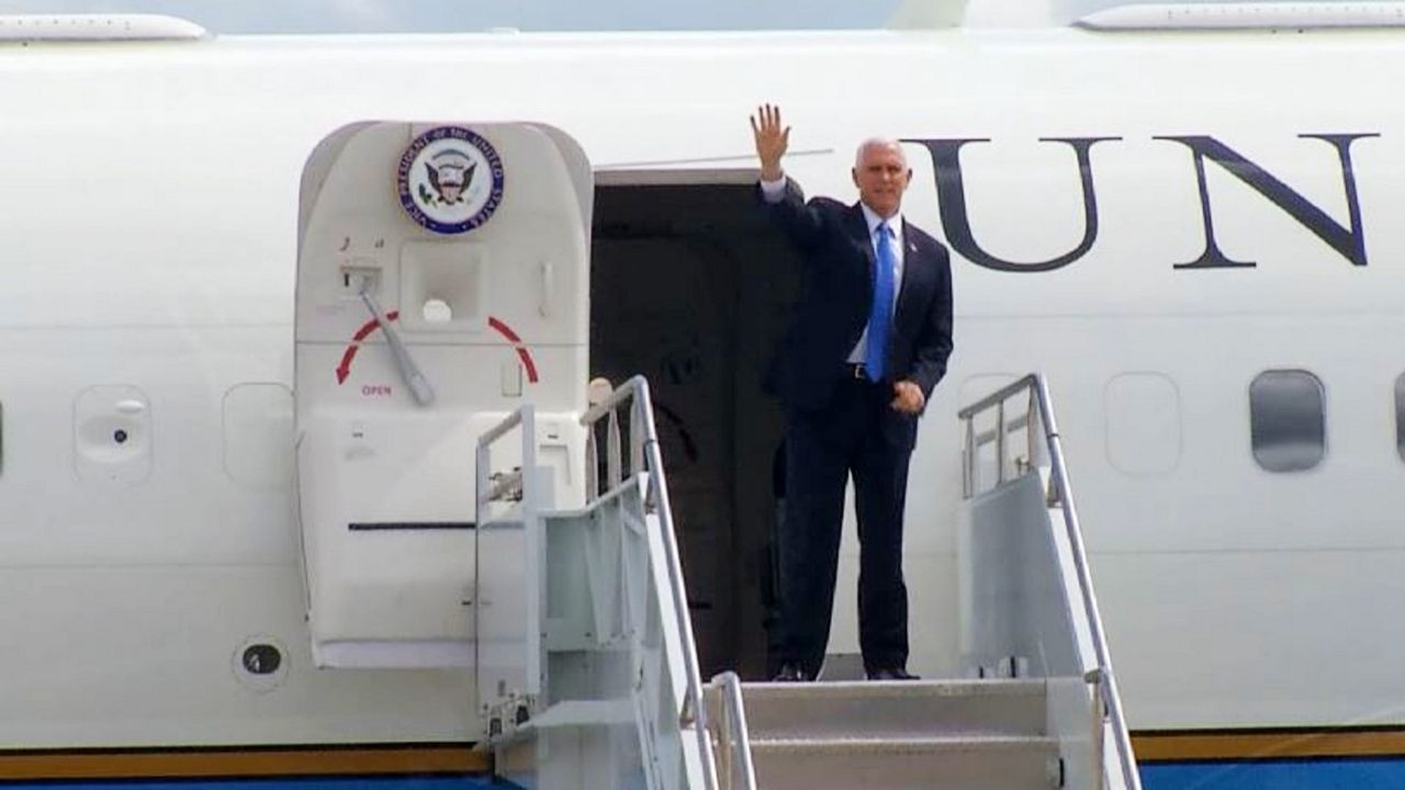 Vice President Mike Pence landed at the Orlando International Airport on Saturday, October 10, 2020, has he plans to make two campaign stops in Central Florida. (Spectrum News)