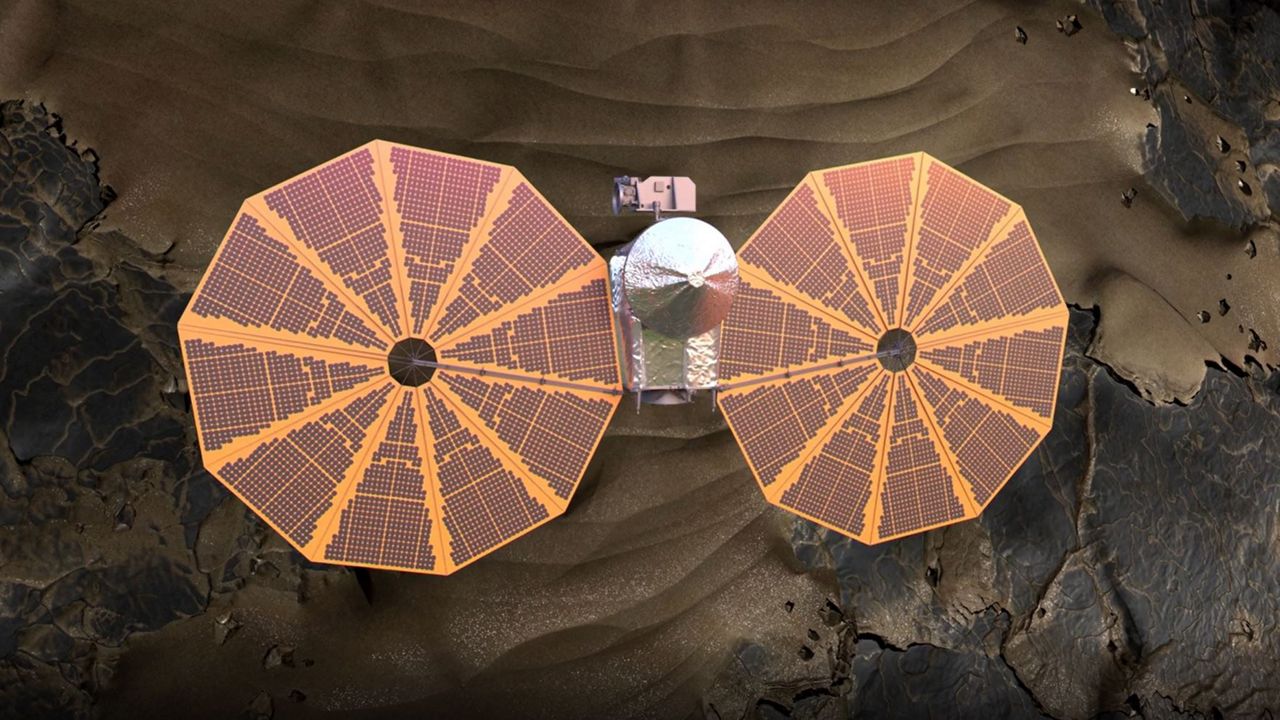 This NASA illustration shows Lucy's two solar panels fully opened, but officials with the space agency say one is only 75% to 95% open after jamming during deployment. (Photo: NASA)