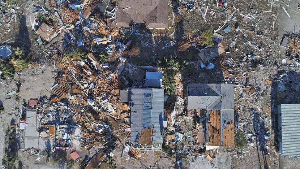 An overhead view of Mexico Beach from Drone 13. The image shows the destruction caused by Hurricane Michael. (Tony Rojek/Spectrum News)