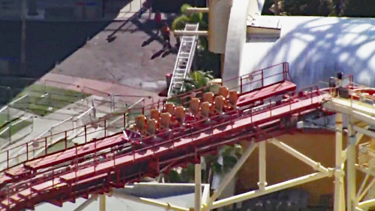 A dozen riders were stuck on the Hollywood Rip Ride Rockit coaster at Universal Studios Florida on Wednesday. (Sky 13)