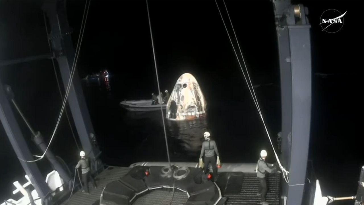 Crew-8 members NASA astronauts Cmdr. Matthew Dominick, pilot Michael Barratt, and mission specialists Jeanette Epps and Roscosmos cosmonaut Alexander Grebenkin returned home in SpaceX’s Dragon space capsule Endeavour on Friday, Oct. 25, 2024. (NASA)