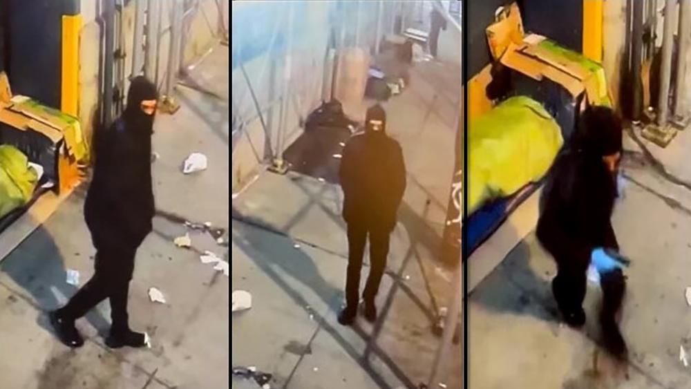 These images taken from surveillance video and provided by the New York Police Department show a man suspected of shooting two homeless people on Saturday, March 12, 2022 in New York. (New York Police Department via AP)