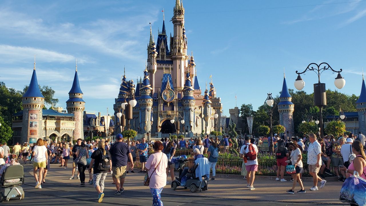 Guests at Magic Kingdom on Oct. 1, 2021 as Disney World kicks off its 50th anniversary celebration. (Spectrum News/Ashley Carter)