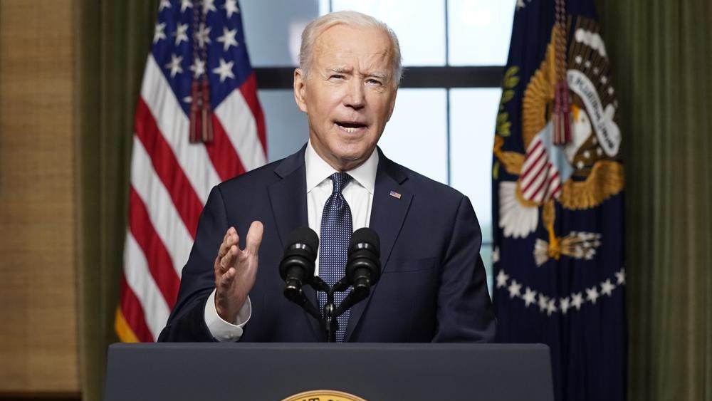 In this April 14, 2021, file photo President Joe Biden speaks from the Treaty Room in the White House about the withdrawal of the remainder of U.S. troops from Afghanistan. (AP Photo/Andrew Harnik, Pool, File)