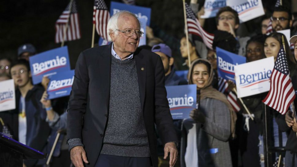 Democratic presidential candidate Sen. Bernie Sanders, I-Vt., leaves after speaking at a campaign event, Sunday, Sept. 29, 2019, at Dartmouth College in Hanover, N.H. (AP Photo/ Cheryl Senter)