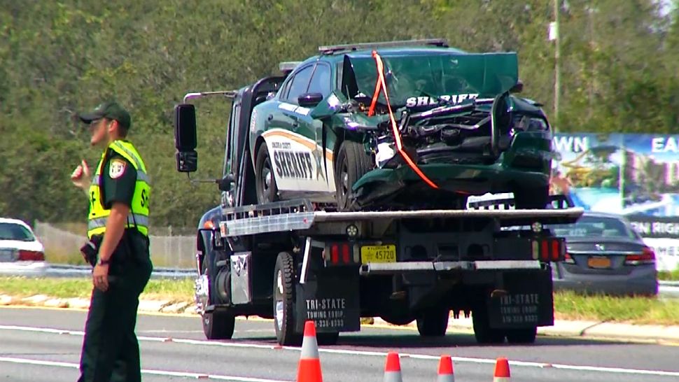 Officials say Osceola Sheriff's Office Deputy Gloria Boccio's cruiser did not stop at an intersection and crashed into a pickup truck sitting at the red light on Friday, Oct. 05, 2018. (Spectrum News image)