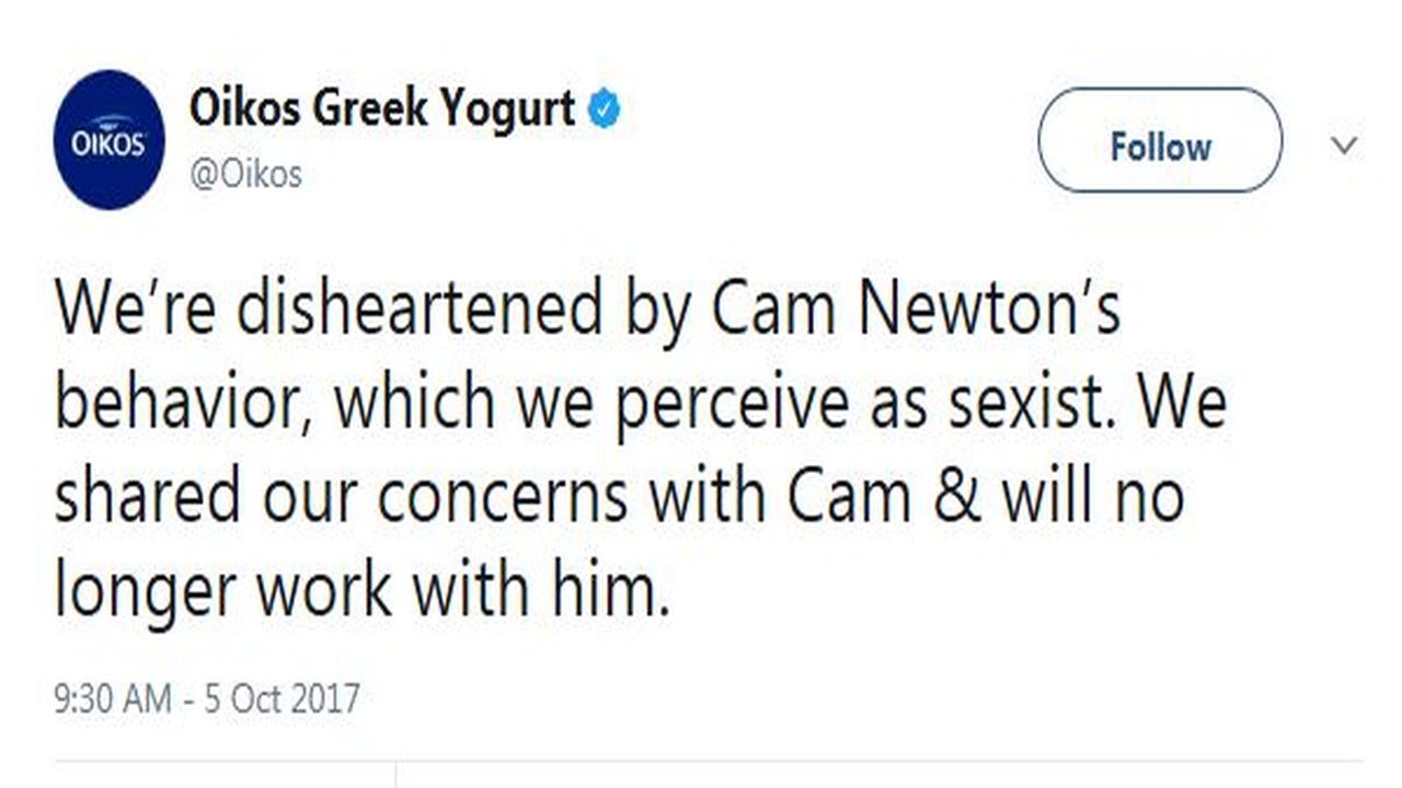 Dannon officials announced they will no longer be working with Panthers quarterback Cam Newton.