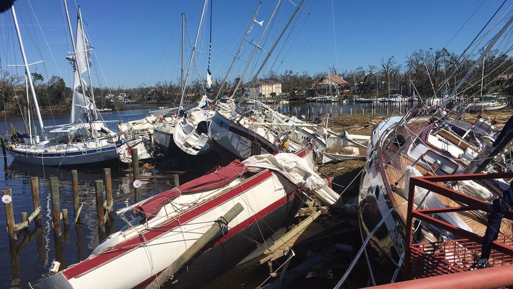 Boats damaged at Massalina Bayou. 
