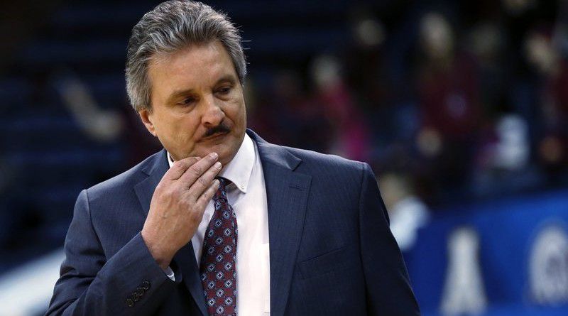 In this March 12, 2017, file photo, Texas State coach Danny Kaspar reacts during the first half of the team's NCAA college basketball game against Troy for the Sun Belt tournament title in New Orleans. [AP Photo/Gerald Herbert, File)