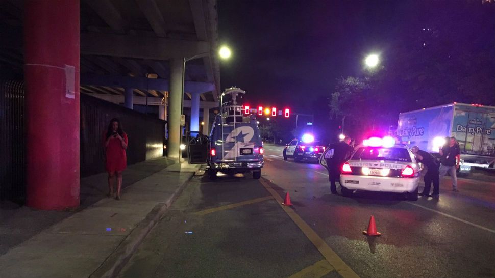 Houston police car stolen after crash with Channel 2 news truck. (Courtesy: Houston police Twitter)